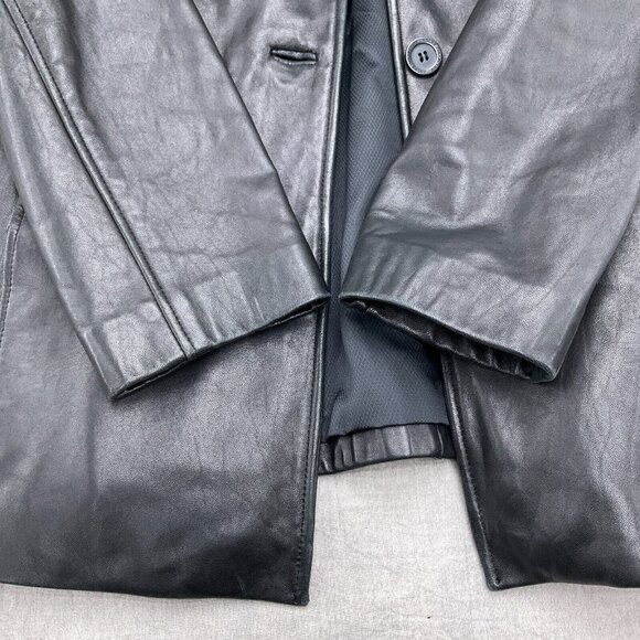 Adler Coat Women Medium Black Leather Logo Button Casual Everyday Jacket 90s VTG - Picture 3 of 12